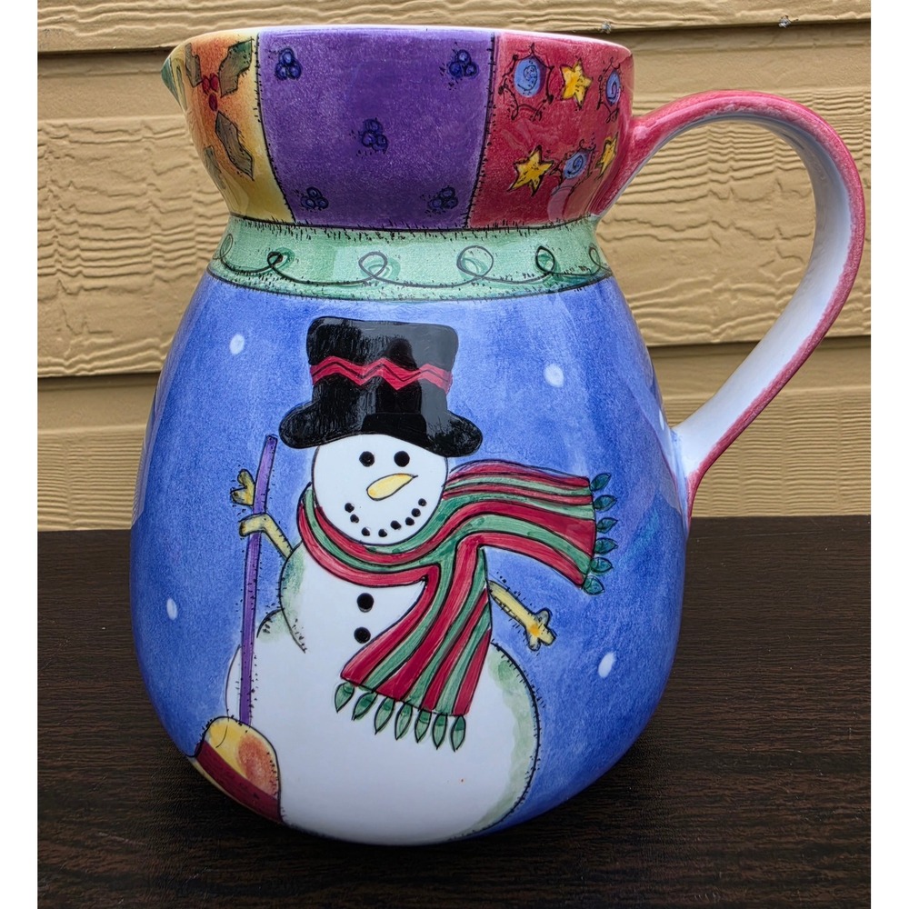 Sango Sweet Shoppe Christmas Snowman Pitcher Sue Zipkin 8 Inch 0977-112 Blue